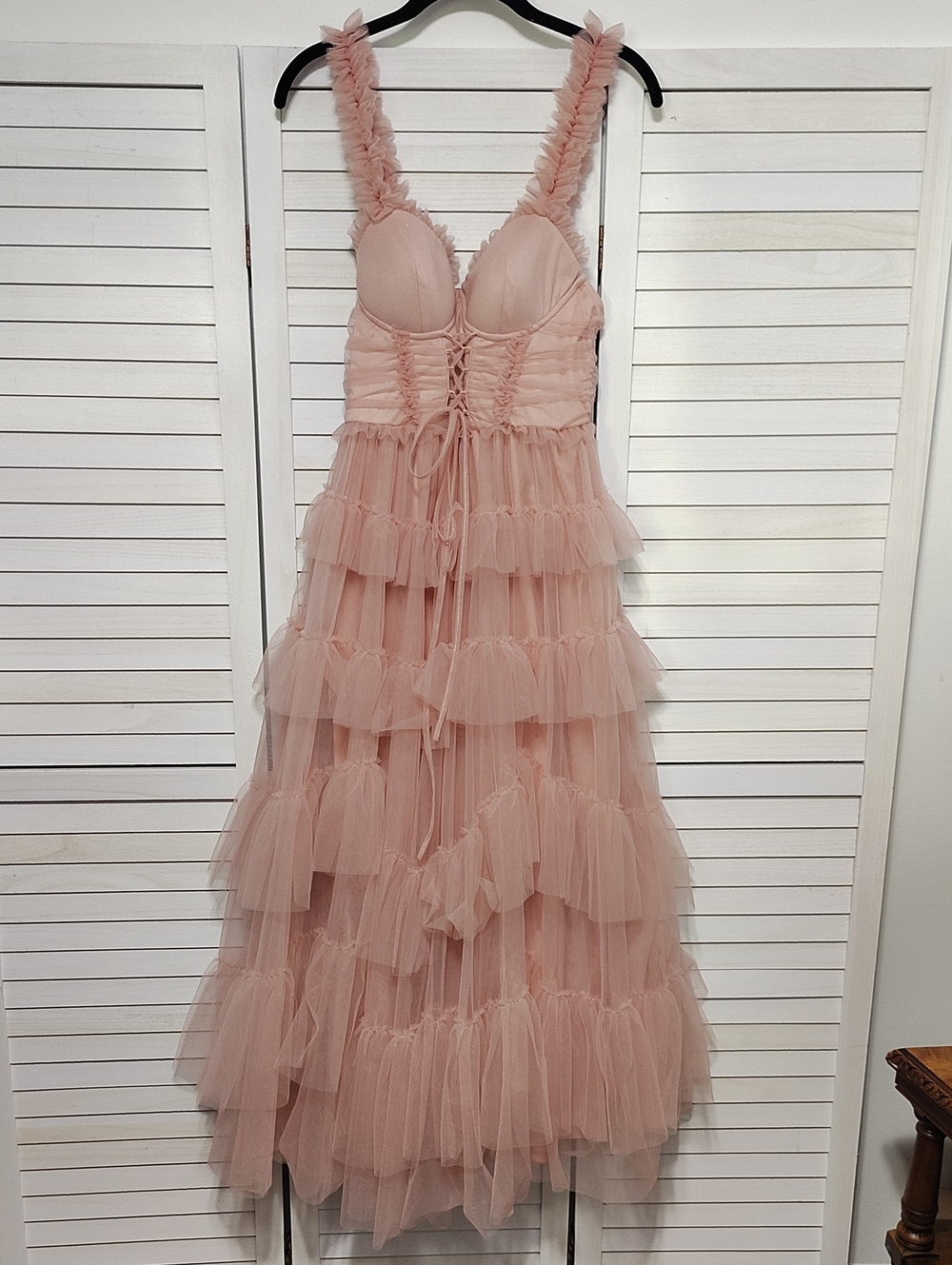 SHEIN Blush Pink Ruffled Tulle Dress